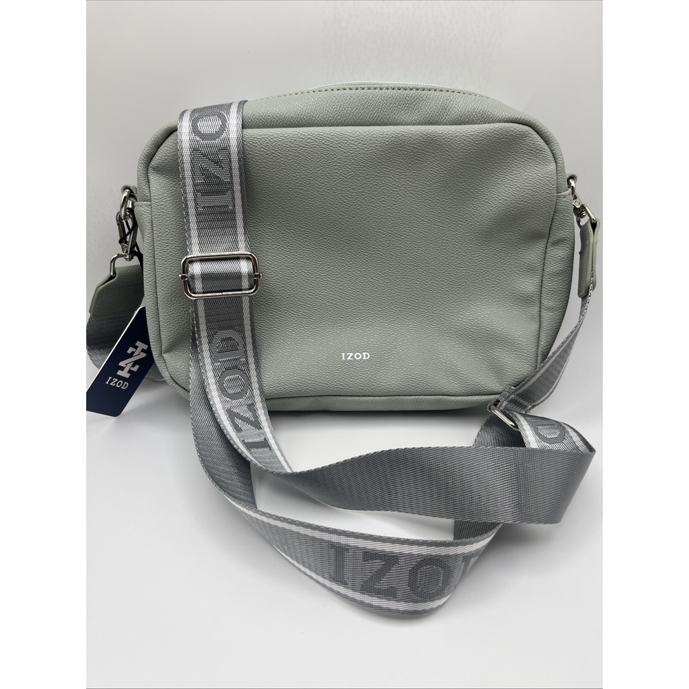 Izod Sage Green Crossbody Toiletry Makeup Travel Faux Leather Silver Hardware